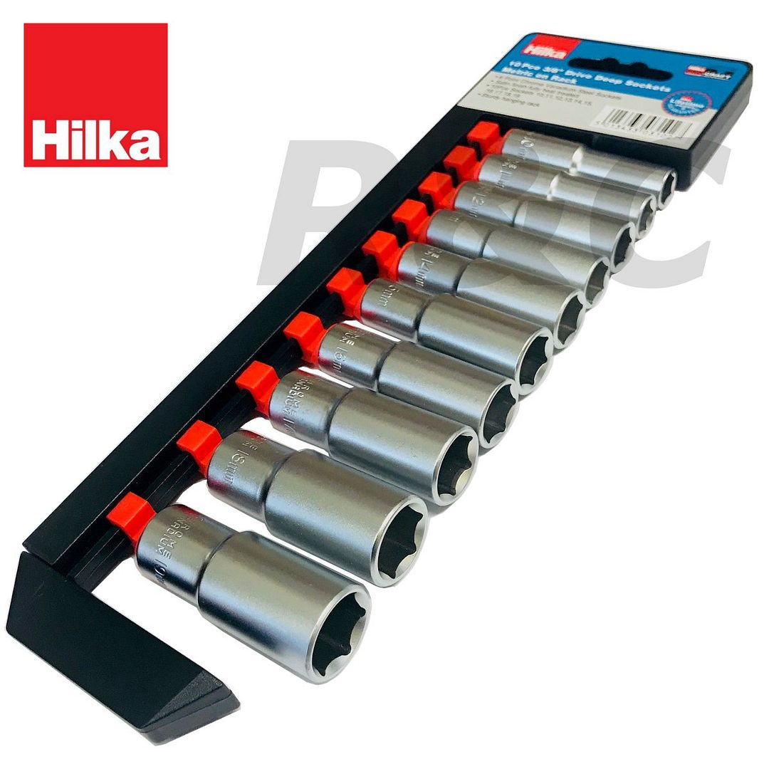 Hilka 3/8" Drive Long Reach Deep Socket Set 10mm 19mm 6 Point Metric